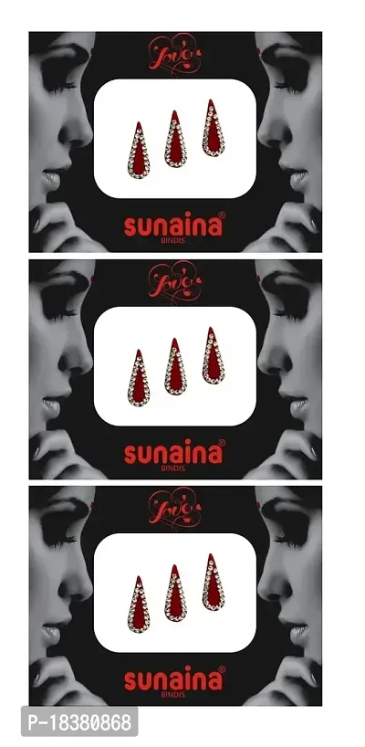 Sunaina New Love Collection Tilak Stone Border Multicolor/Red/Maroon Bindis For Women  Girls (pack of 3) (Maroon)-thumb3