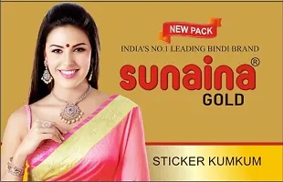 Sunaina New Gold Sticker Kumkum Bindis Simple Plain Velvet Round Maroon Bindi Box With 15 Flips/Cards For Women  Girls (M-2)(12MM)-thumb1