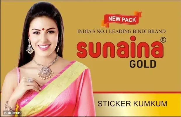 Sunaina New Gold Sticker Kumkum Bindis Simple Plain Velvet Round Maroon Bindi Box With 15 Flips/Cards For Women  Girls (M-2)(12MM)-thumb2