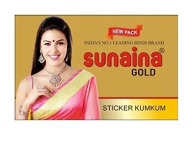 Sunaina New Gold Sticker Kumkum Forehead Black Round Bindis Velvet Bindi Box With 15 Cards/Flips For Women  Girls (GB-4 (7MM))-thumb1