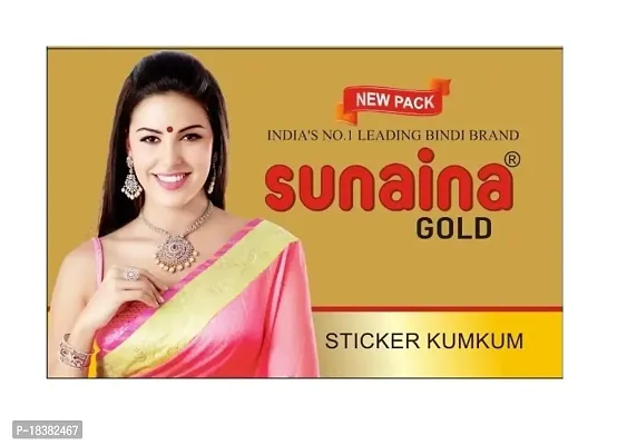 Sunaina New Gold Sticker Kumkum Forehead Black Round Bindis Velvet Bindi Box With 15 Cards/Flips For Women  Girls (GB-4 (7MM))-thumb2