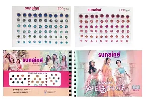 Sunaina (Original) Spiral Mix Design doubleshade stone border kundan golden ball border Mix Size Elegant bindi book For Women (Pack of 600 bindi)-thumb1