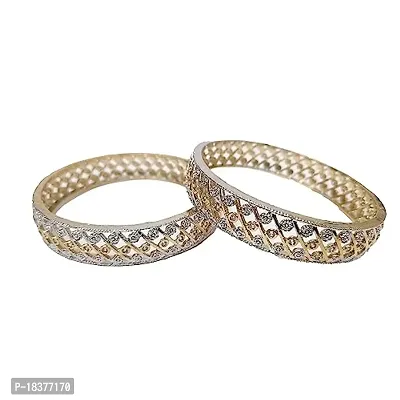 SUNAINA Gold-Plated Multi Stone White American Diamond Bangles for Women and Girl-thumb0