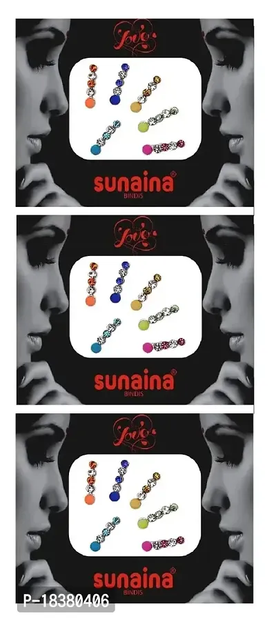 SUNAINA Love Collection White/Multicolor Stone Fabric Stick Bindis for Women  Girl (Pack of 3) (MULTICOLOR)-thumb3