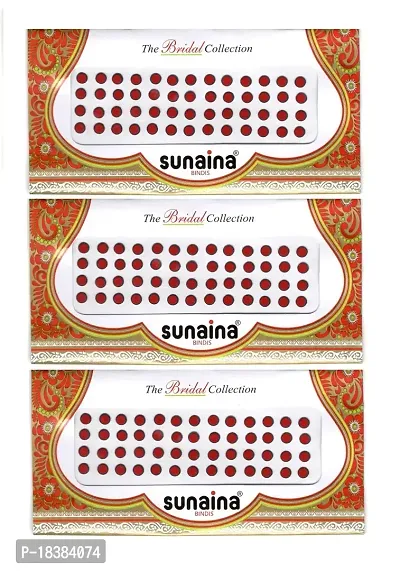 Sunaina traditional Bridal Plain Red Bindi with black outline sticker kumkum bindi for women  Girl (Pack of 3) (6MM)