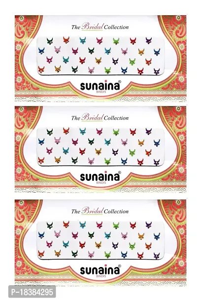 Sunaina Traditional Multicolor Velvet Half Moon Shape Bindi Forehead Tikka for ladies Multicolor Chand Bindi with Stone for women  Girls (Size-1)