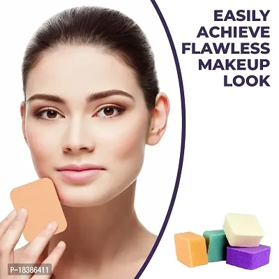 Sunaina Makeup Sponge Puff Blender For Face Curve Blending, Latex Free, Square/Diamond Shaped Beauty Sponge Applicator For Liquid Loose Setting Powder Cream Foundation (Colour May Vary) (Pack of 4)-thumb3