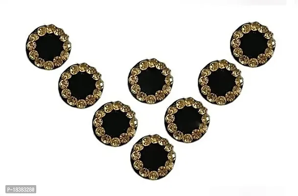 Sunaina New Love Collection Round elegant Black Bindi With Golden Stone For Women  Girls (Size-3(7MM))