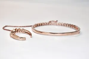 Sunaina Wedding and Parywear Sliver Tone Stone Bracelet With Ring For Women (Rose Gold)-thumb1