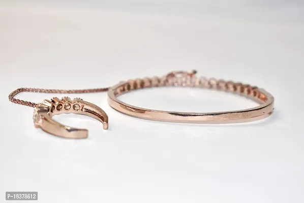 Sunaina Wedding and Parywear Sliver Tone Stone Bracelet With Ring For Women (Rose Gold)-thumb2