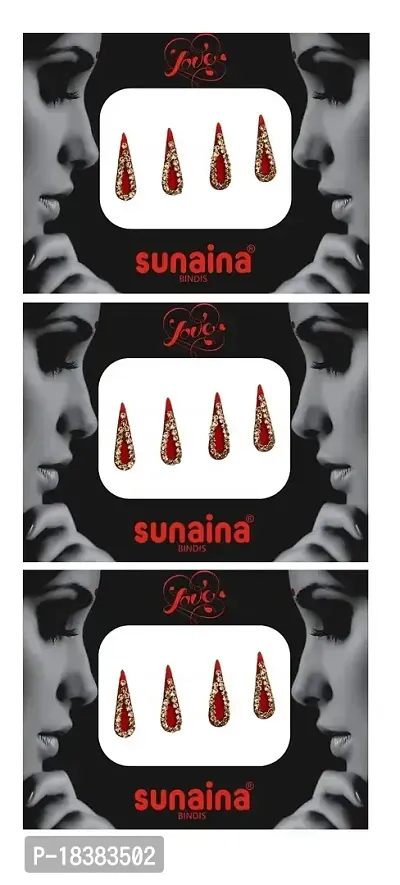 Sunaina New Love Collection Tilak Stone Border Multicolor/Red/Maroon Bindis For Women  Girls (pack of 3) (Red)-thumb3