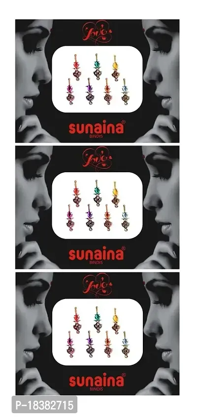 Sunaina New Love Collection Multi Designer Long Bindis for Women Girls [Pack Of 3]