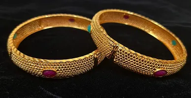 SUNAINA Designer Gold Plated Traditional Bangles Set of 2 For Woman  Girls (2.10, Bangles-1)-thumb3