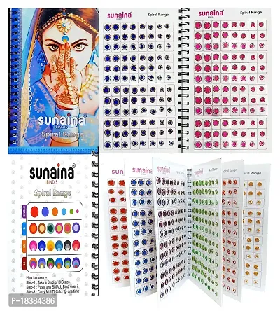 Sunaina (Original) Spiral Multicolor Round Tikka Bindi Sticker Kumkum || Forehead Golden/Silver 2 in 1 Crystal Stone Bindi Book for Women  Girls (Pack of 948 Bindis)-thumb2