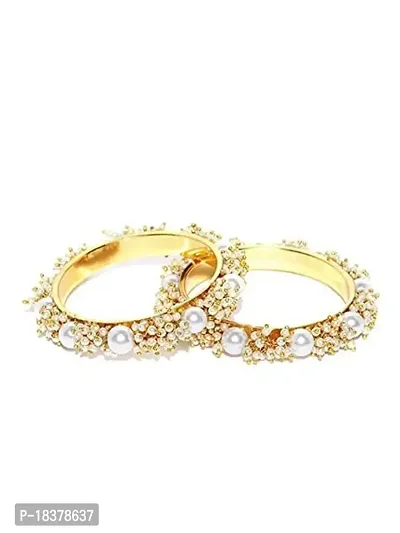 SUNAINA Set Of 2 Gold Plated Off-White Beaded Handcrafted Bangles