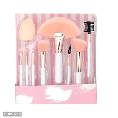 Sunaina Makeup White Brush Set 8 +1 Sponge for Foundation, Powder, Cream Blush, Eye shadow, Face makeup Soft Bristle Brush Kit for professional use Brush Tool Kit-thumb0