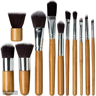 Sunaina Makeup Brush Professional Makeup Brushes 11 Pieces Natural Bamboo Handle, Travel Case ? Wooden-thumb0