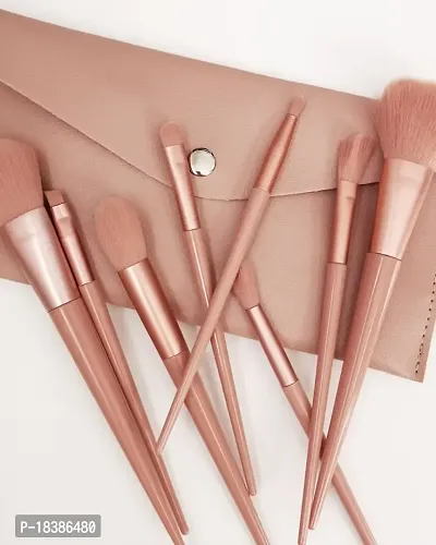 Sunaina Makeup Brush set of 8 Peach with Elegant PU Bag Synthetic Bristle Foundation Face Powder Blush Eyeshadow Makeup Brushes Kit