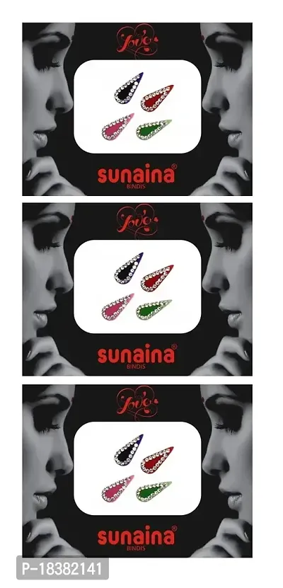 Sunaina New Love Collection Tilak Stone Border Multicolor/Red/Maroon Bindis For Women  Girls (pack of 3) (Multicolor)-thumb3