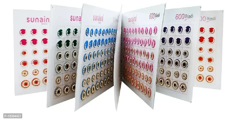 Sunaina (Genuine) Spiral Multicolor mix Round Design  Mix Match Silver Stone Studded Bindi Book For Women  Girls (pack of 600 Bindi)-thumb2