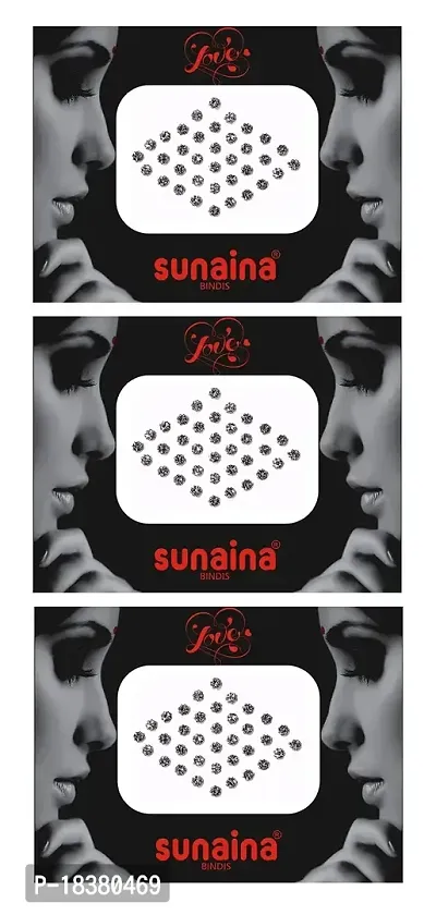 Sunaina New Love Collection Diamond Stone Bindis for Women  Girls [Pack Of 3] (Silver)-thumb3