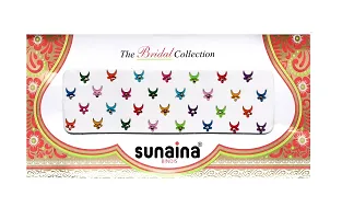 Sunaina Traditional Multicolor Velvet Half Moon Shape Bindi Forehead Tikka for ladies Multicolor Chand Bindi with Stone for women  Girls (Size-1)-thumb1