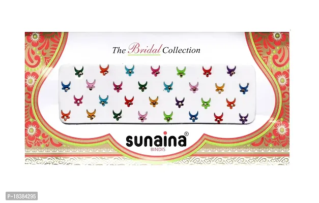 Sunaina Traditional Multicolor Velvet Half Moon Shape Bindi Forehead Tikka for ladies Multicolor Chand Bindi with Stone for women  Girls (Size-1)-thumb2