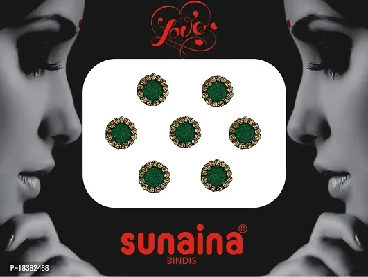 Sunaina New Love Collection Round elegant Green Bindi With Golden Stone For Women  Girls (Size-2 (8MM))