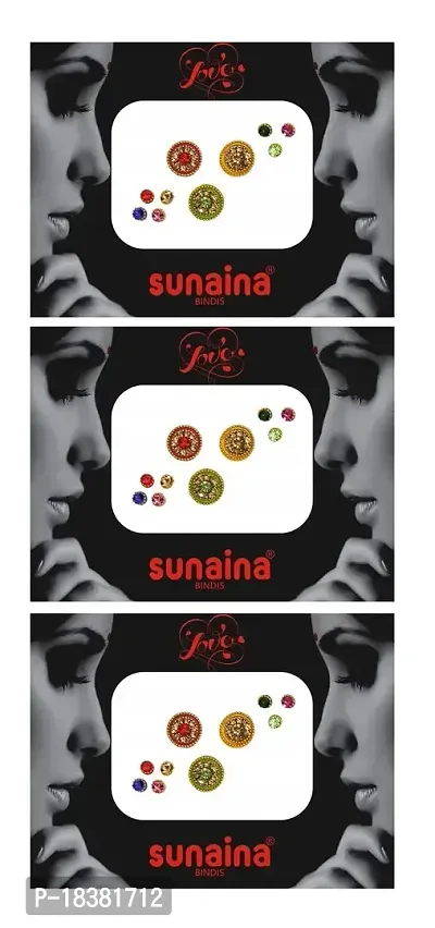 Sunaina New Love Collection Multicolor Big Size Round Bindi for Women Girls [Pack of 3]-thumb2