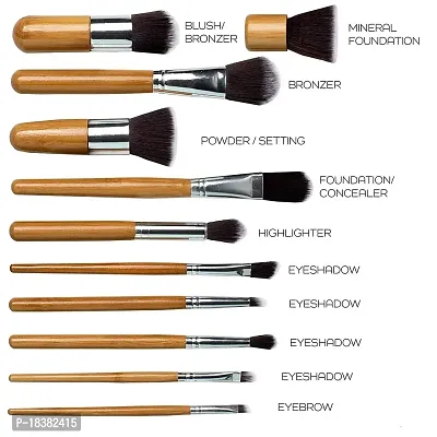 Sunaina Makeup Brush Professional Makeup Brushes 11 Pieces Natural Bamboo Handle, Travel Case ? Wooden-thumb2