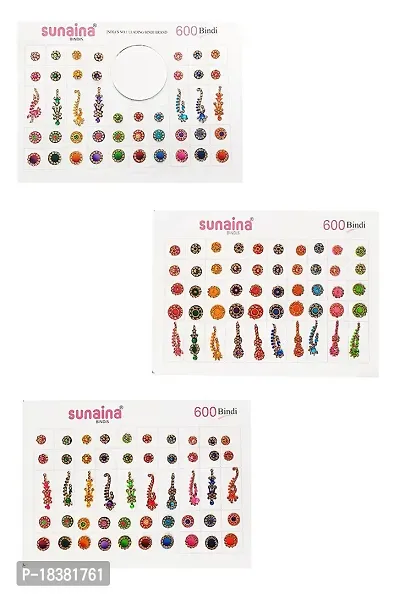 SUNAINA (original) New Spiral Multicolour Mix Design And Mix Size long Bindi Full Stone Bindi Book For Women (pack of 600 Bindi)-thumb5