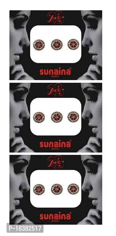 SUNAINA New Love Collection Fancy Designer Maroon Mix Shape Bindis For Women  Girls (Pack OF 3) (Round)-thumb3