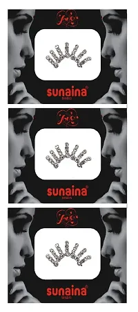 SUNAINA Love Collection White/Multicolor Stone Fabric Stick Bindis for Women  Girl (Pack of 3) (SILVER-4)-thumb2