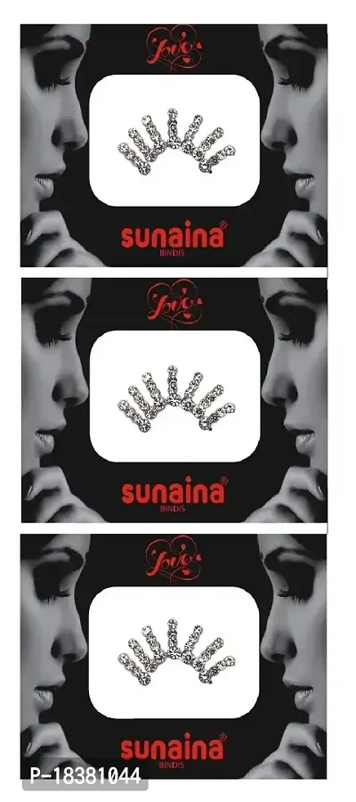 SUNAINA Love Collection White/Multicolor Stone Fabric Stick Bindis for Women  Girl (Pack of 3) (SILVER-4)-thumb3