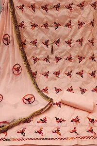 Alluring Peach Cotton Aari Work Dress Material with Dupatta For Women-thumb1