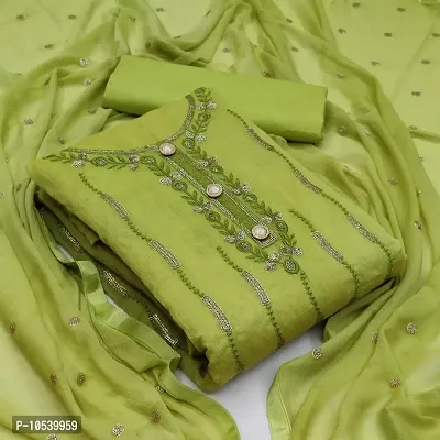 Reliable Green Chanderi Embroidered Women Dress Material with Dupatta-thumb0