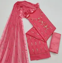 Reliable Pink Chanderi Embroidered Women Dress Material with Dupatta-thumb1