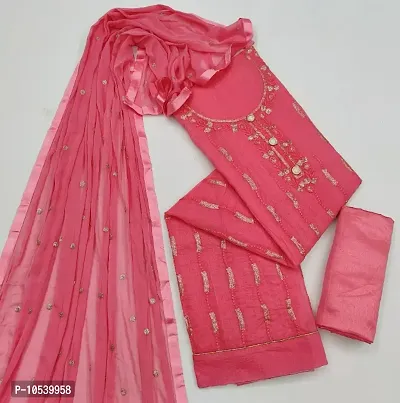 Reliable Pink Chanderi Embroidered Women Dress Material with Dupatta-thumb2