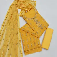 Reliable Yellow Chanderi Embroidered Women Dress Material with Dupatta-thumb1
