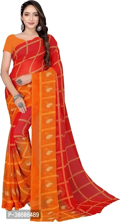 Stylish Orange Georgette Saree With Blouse Piece For Women-thumb0