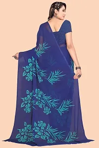 Stylish Navy Blue Chiffon Saree With Blouse Piece For Women-thumb1