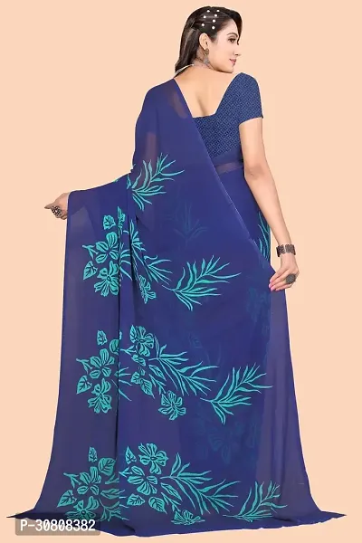 Stylish Navy Blue Chiffon Saree With Blouse Piece For Women-thumb2