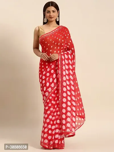 Stylish Red Chiffon Saree With Blouse Piece For Women-thumb0