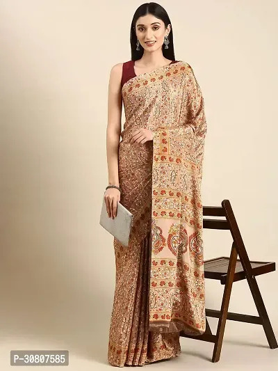 Stylish Beige Chiffon Saree With Blouse Piece For Women