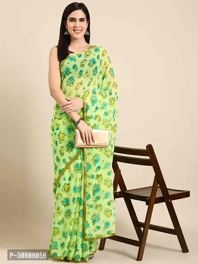 Stylish Green Georgette Saree With Blouse Piece For Women