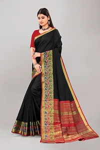 Stylish Black Cotton Saree With Blouse Piece For Women-thumb3