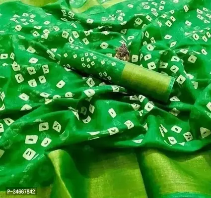 Stylish Green Cotton Printed Saree with Blouse Piece For Women-thumb0