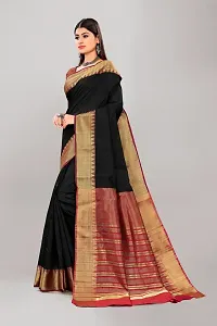 Stylish Black Cotton Saree With Blouse Piece For Women-thumb3