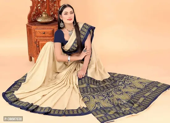 Stylish Beige Pure Silk Saree With Blouse Piece For Women-thumb4