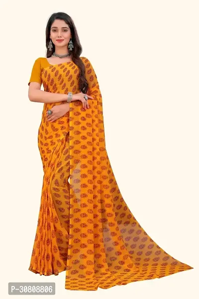 Stylish Yellow Georgette Saree With Blouse Piece For Women-thumb0